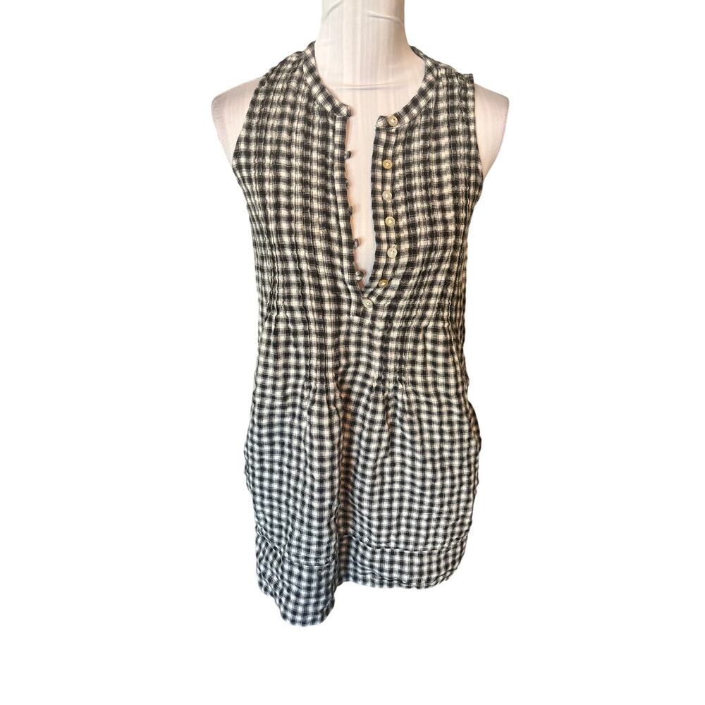 Quince Black & White Plaid Swing Dress Size XS Pockets Linen